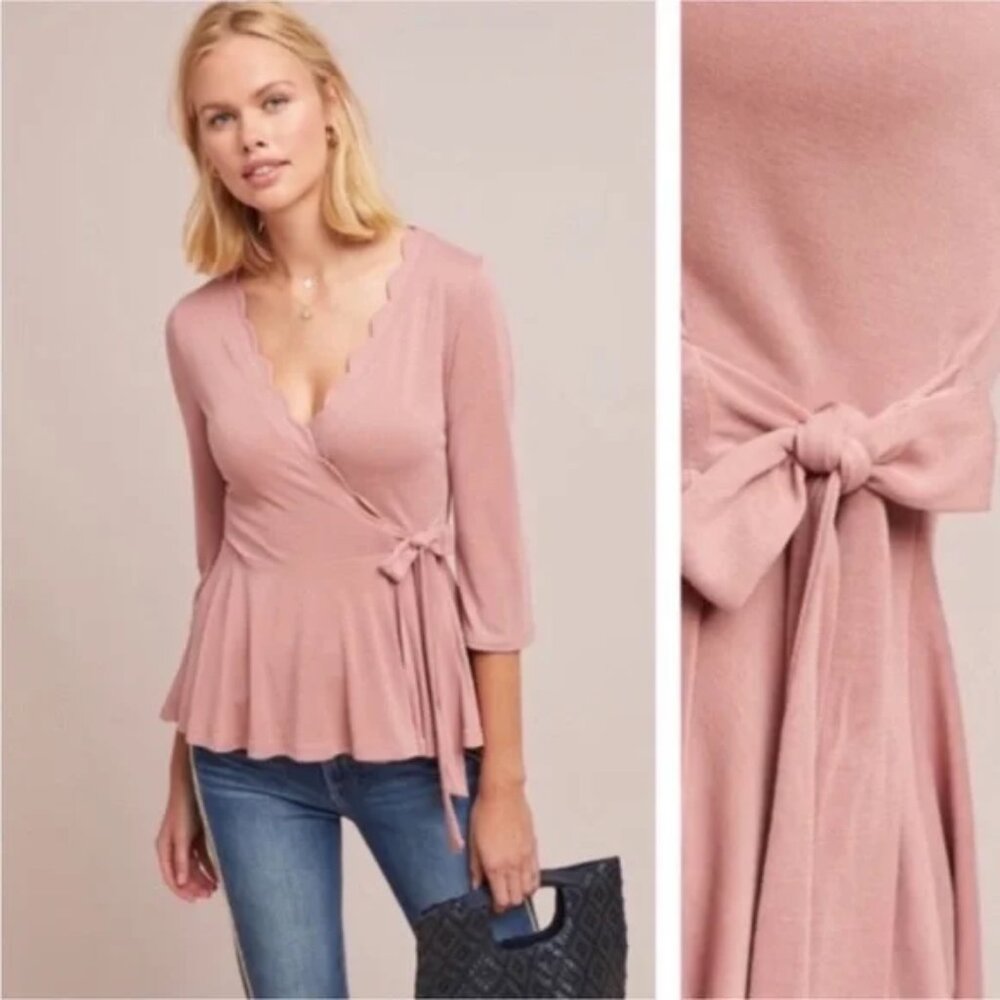 Eri + Ali Scallop Wrap Top (dusty rose/pink) (NEW XS)